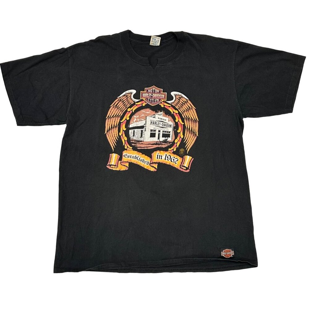 Vintage 80s Harley Davidson Robison Daytona Beach Black XXL Single Stitch Tee - Picture 2 of 12